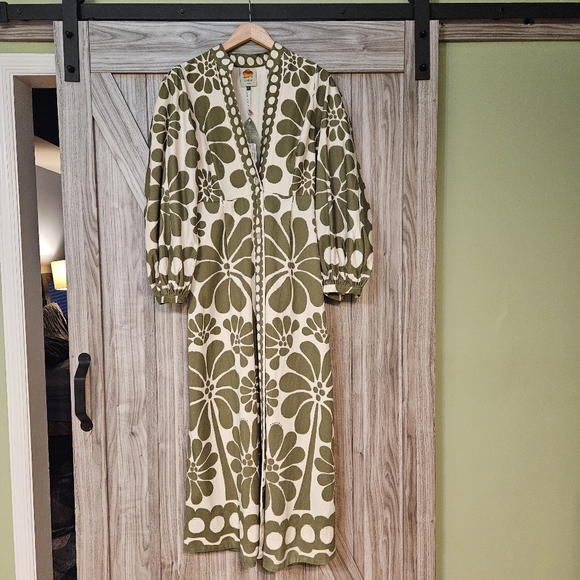 FARM RIO Green Palermo Buttoned Puff Sleeve Maxi Dress - Picture 6 of 16